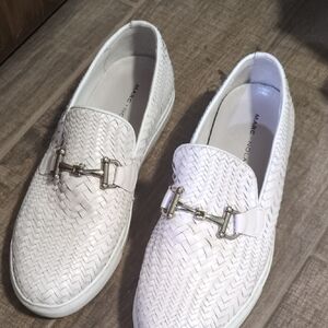 Marc Nolan White Woven Loafers